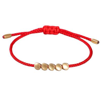 China Fashion Hand - Woven Red Rope Bracelet Creative Irregular Copper Beads Black Rope Bracelet for sale