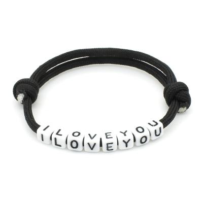 China Fashion Jewelry DIY Letter Bracelet Polyester Umbrella Rope Bracelet JE T'AIME for sale