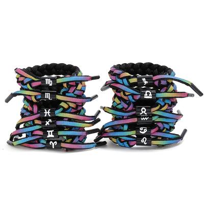 China Fashion 12 Color Woven Zodiac Rainbow Bracelet Zodiac Bracelet Shoe Laces Bracelet for sale