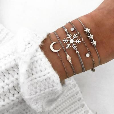 China Women Style New Arrival 5 Pcs Set Hand Made Women Star Moon Snowflake Bracelet Femme Set for sale