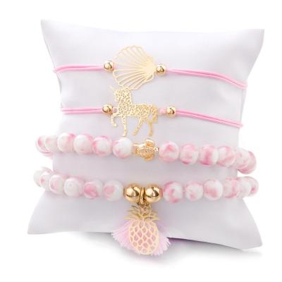 China Women Style Pink Lady Bracelet Jewelry Set Bracelet Set Unicorn Pineapple Shell Tortoise Chain 4 PCs for sale