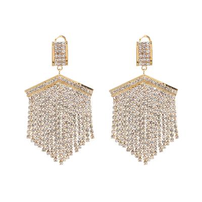 China Welwish ZA Style European FASHIONABLE Crystal Tassel Earring For Women Gold Plated Metal for sale