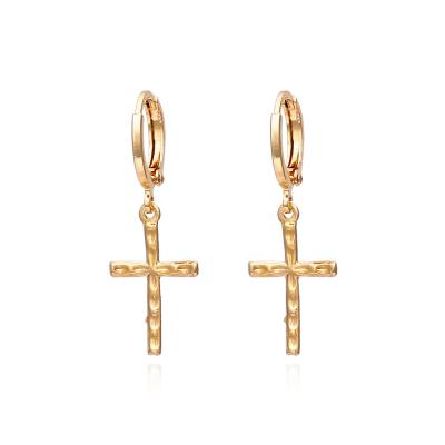 China Vintage Simple Design Gold Punk Cross Studs Faith In Religion Cross Huggie Earrings for sale