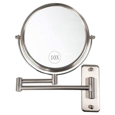 China 360 Degree Rotation Lighted Double Sided Rotation Can Extend Bathroom Mirror Nickel Finish Wall Mounted Makeup Mirror for sale