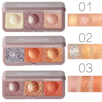 China Hot Selling Beauty Waterproof Cosmetics 3 Colors Makeup Box Eyeshadow Palette Waterproof Eyeshadow Stamps for sale