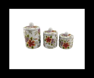 China Sustainable HS Flower series painted ceramic sets three storage tanks coffee cans decorative crafts for sale