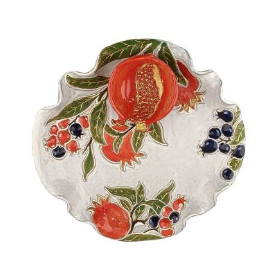 China HS Series Sustainable Luxury Gold Pomegranate Ceramic Painted Chip And Dip Dining Plate Candy Dish Fruit Dish for sale