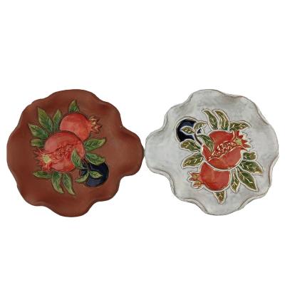 China Sustainable 5 Inch HS Series Pomegranate Gold Ceramic Painted Spoon Holder For Stove Top for sale