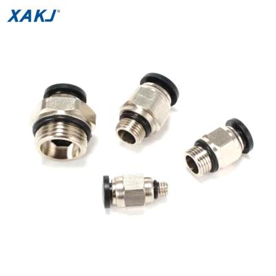 China Building Material Stores XAKJ PCG 1/4 3/8 1/8 Male BSPP G Thread 1/2 With O-Ring Threaded-to-tube Nickel Plated Brass One-touch Pneumatic Fittings for sale