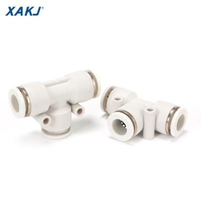 China XAKJ Series Equal 3 Way Series Union General High End PE Plastic White Tee Type Push-to-Connect Airtube Fitting Pneumatic Fittings for sale