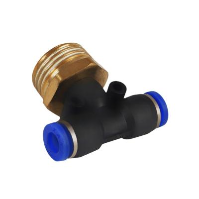 China General XAKJ Equal Male PB Tee Type T Shape Plastic 3 Way Threaded-to-Tube Push To Connect Pneumatic Fittings PU Tube Air Fittings for sale