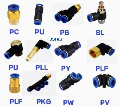 China General XAKJ Equal Type PV Elbow L Form 2 Ports Plastic Blue Tube-to-Tube Pneumatic Fittings for sale