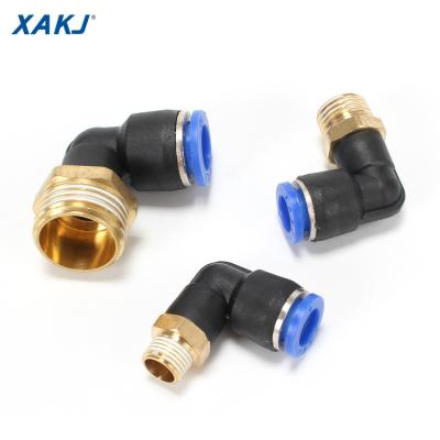 China Building Material Shops XAKJ PL Series Equal Plastic Brass Threaded-to-Tube Quick Connect Pneumatic Connector 2 Way Elbow 2 Way for sale