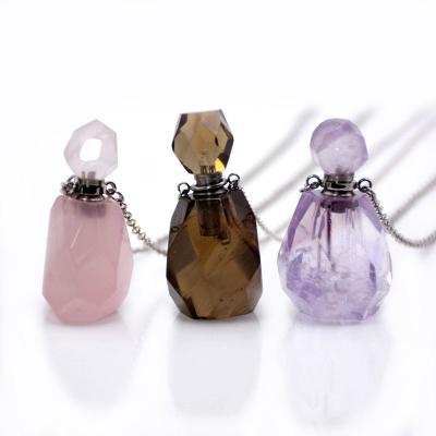 China Popular Natural Elegant Perfume Bottle Necklace Multi Clear Crystal Essential Oils Vial Necklace Pendant For Girl for sale