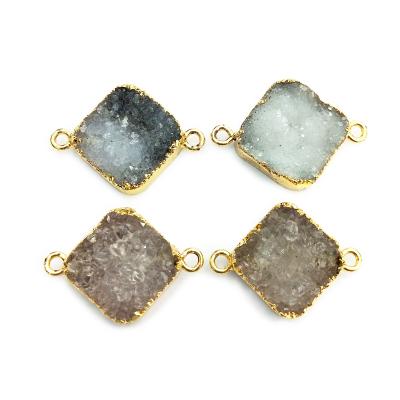 China 24K Gold Plated Gemstone Natural Druzy Druzzy Druzy Square Pendant Edged Double Bail Square Connector Bracelet Pendants for sale