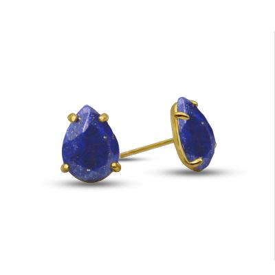 China Natural Faceted Cut Pear Gemstone Stud Earring 24k Gold Plated Lazuli Gemstone Gemstone Stud Earrings Drop Shape Lapis Lazuli Stud Earrings For Women Girls for sale