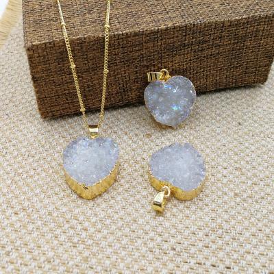 China FASHIONABLE Natural Druzy Opal Heart Necklace Romantic chain good Crystal Love Necklaces 18 inch white drusillar for sale