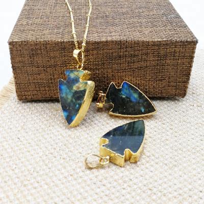 China CLASSIC Wholesale Arrow Gold Plated Blue Labradorite Dot Pendant Fashion Necklaces Jewelry Design for sale