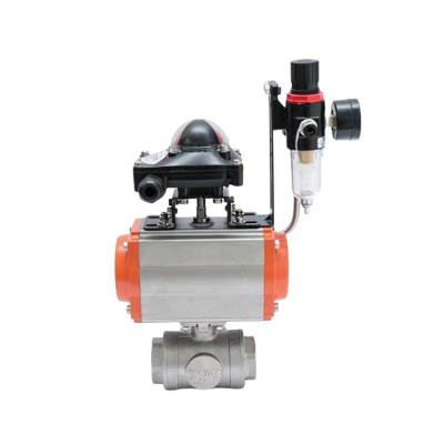 China Stainless Steel Pneumatic Three Way Ball Valve with Limit Switch Tee Type Function for sale