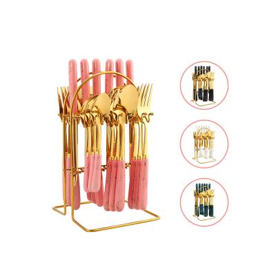 China Viable Stainless Steel Spoon 24pcs Ceramic Flatware Gift Set Fork And Spoon Cutlery Set With Ceramic Handle for sale