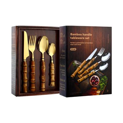 China Viable Viable Bamboo Knife Fork Spoon Cutlery Set Cubiertos Gold Spoon Silverware Flatware 24pcs Flatware Set for sale