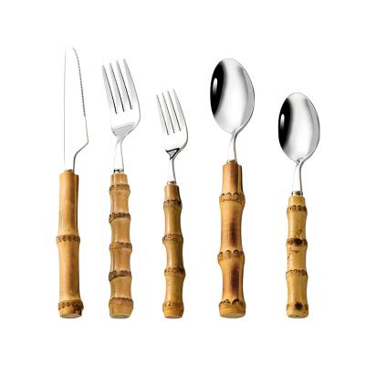 China Wholesale Eco Friendly Spoons And Silverware Flatware 304 Stainless Steel Handle Bifurcating Stainless Bamboo Cutlery for sale