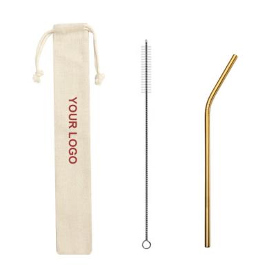 China Custom Cheap Viable Logo Straw Stainless Steel Gold Metal Colored Straw Set With Pocket Brush for sale