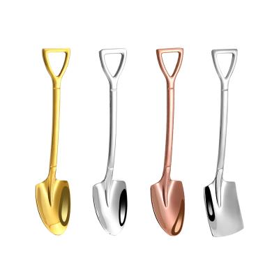 China Sustainable Flatware Wholesale Gold Titanium Spoon Set Stainless Steel Spade Shaped Spoon for sale