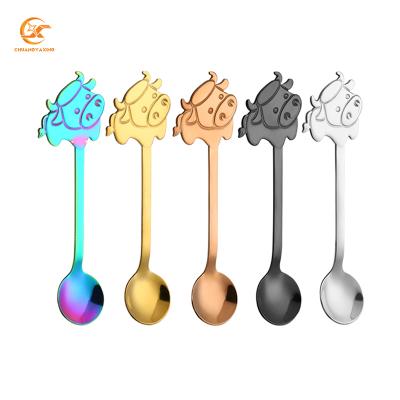 China Lovely Sustainable Cartoon Cow Steel Teaspoon Stainlees Teaspoon Steel Eco Friendly Spoon for sale