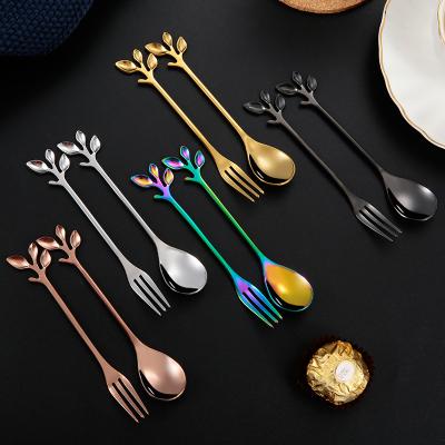 China Stainless Steel Teaspoon Fork Luxury Gift Set Wedding Metal Couples Serving Gold Fork Creative Spoon Set for sale