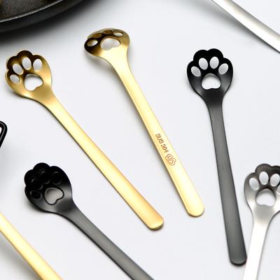 China Viable Viable Creative Ice Cream Tea/Dessert/Mini Spoon Set Gold Metal Cat Paw Titanium Small Spoon Set/Teaspoon for sale