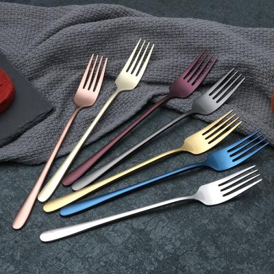 China Long Handle Durable Durable Rose Silver Gold Plating Stainless Steel Salad Fruit Dinner Fork Set Viable for sale