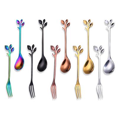 China Elegent Sustainable Sustainable Sheet Cake Fork And Spoon , Colorful Small Stainless Steel Cake Fork Spoon Set for sale