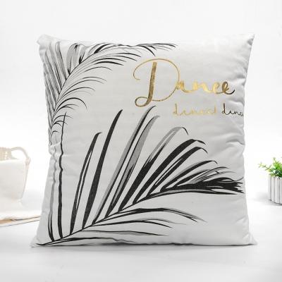 China Hot Stamping Home Decor Pillow Tropical Plant Leaf Parrot Design Cushion Cover Gold Cushion Cover Sofa for sale