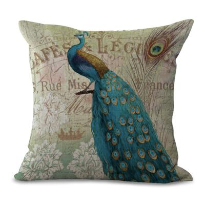 China Home Decor Custom Design Medium Cotton Canvas Cushion Cover Peacock Pattern Square Print Pillow Cover 18