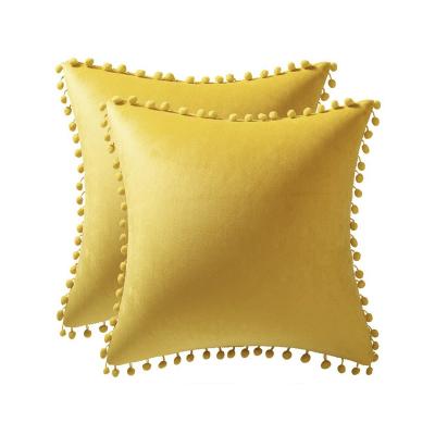 China Home Decor Velvet Cushion Cover Pom Pom Trim Pillow Case Aari for Home Decor Decorative Cojines for sale