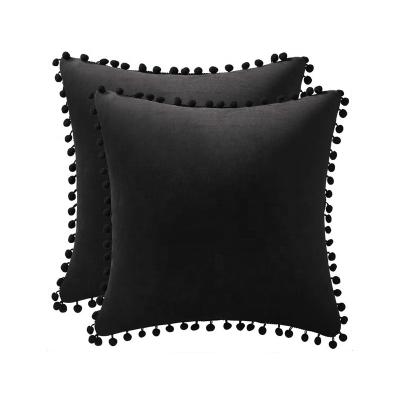 China Home Decor Decorative Custom Pillow Covers Pom-Poms Tile Cover Black 18X18 Velvet Pillow Case For Sofa for sale