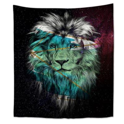 China Plain Amazon 3D Lion Under the Stars Outline Digital Print Wall Tapestry Home Decor For Living Room for sale