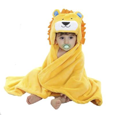 China Anti-pilling Plush Lion Hooded Fleece Blanket Soft Cartoon Comfortable Wrap Wrap for Newborn Baby Girls Boys Toddlers Infants for sale