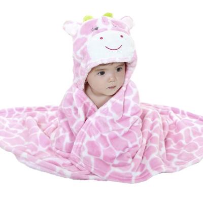 China Wholesale Cute Face 3D Animal Newborn Baby Fleece Free Sample Anti-pilling Hooded Blanket for sale