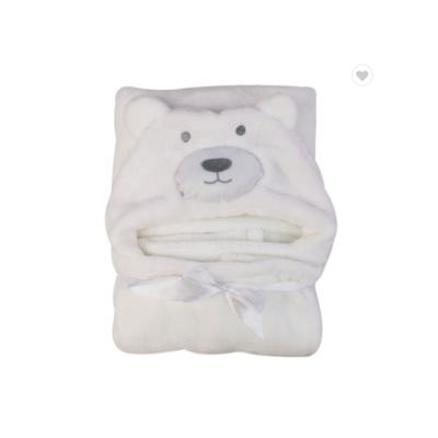 China Anti-pilling cute hooded bear face baby wrap newborn covering all season baby hooded blanket with sleep for sale