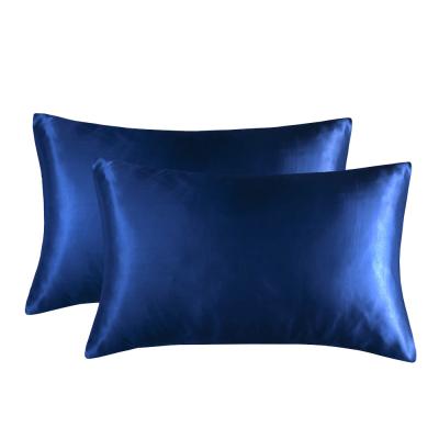 China Blue Soft Satin Queen Size Pillowcases Factory Price Therapy Slip Cooling Pillow Covers With Envelope Closure for sale