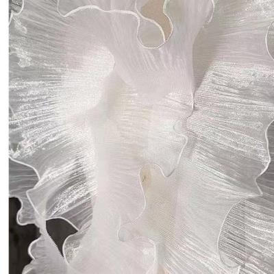 China Ice Style Glitter100%Polyester Elastic Fishtail Pleat Organza Lace for sale