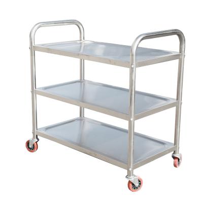 China Easily Assembled Stainless Steel Round Tube 3-Layers Hotel Service Cleaning Dining Food Cart Kitchen Cart for sale