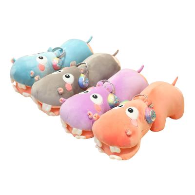 China New Big Teeth Earphone Hippo Doll Pillow Doll Big Hippo Stuffed Pillow Creative Plush Toys for sale