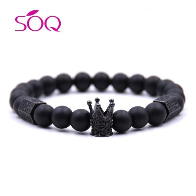 China 2020 New Hiphop Black Crown Natural Stone Beaded Tiger Eye Glass Bead Bracelet For Unisex for sale