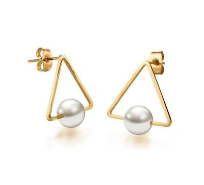 China 2022 TRENDY Triangle Post Vintage Pearl Gold Color Stud Earrings For Women for sale