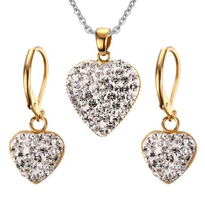 China Romantic Exquisite Design Charm Heart Mangalsutra Gold Stainless Steel Necklace Cubic Zirconia Pendant Jewelry Sets for sale