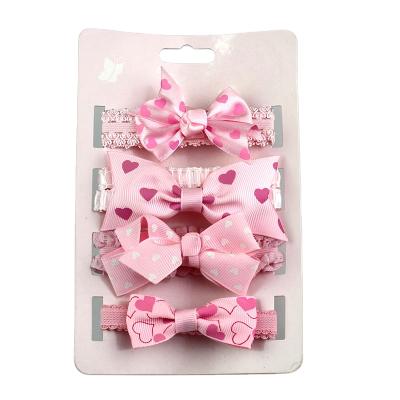 China Fabric Cute Bow Gift Set Wholesale Pink Sets Elastic Hair Accessories Kids Baby Nylon Hair Band for sale