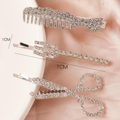 China Newest 7CM Crystal Bobby Pin Scissors Fork Comb Hair Clip Hair Accessories Girl Party for sale